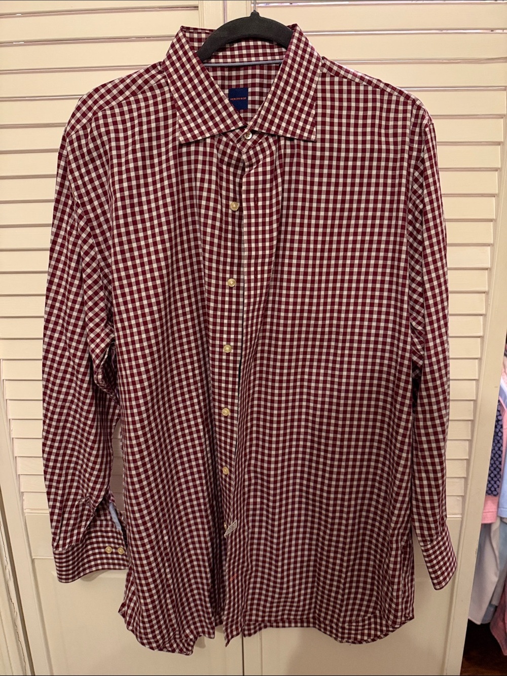 Mercer Blue Men's Long-Sleeve Burgundy Check Dress Shirt